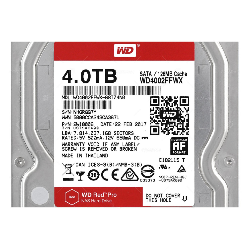 WD4002FFWX WD RED PRO 4TB 7.2K 3.5 LFF 6G SATA 128MB CACHE ADVANCED FORMAT NAS HARD DRIVE -